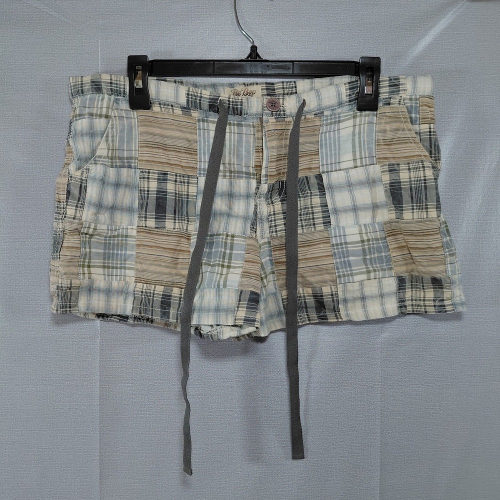 Y2k Be Bop Madras Plaid Checkered Short Shorts Women's 13 Drawstring 3" Inseam